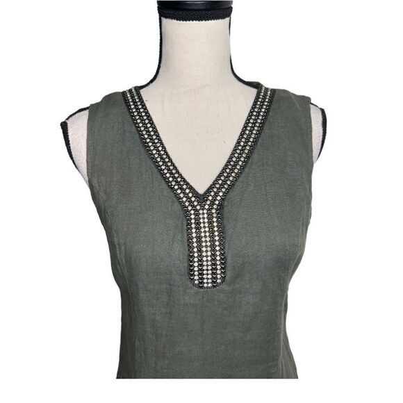 LINA TOMEI Army Green Sleeveless Linen Dress. Size Small - Picture 3 of 8